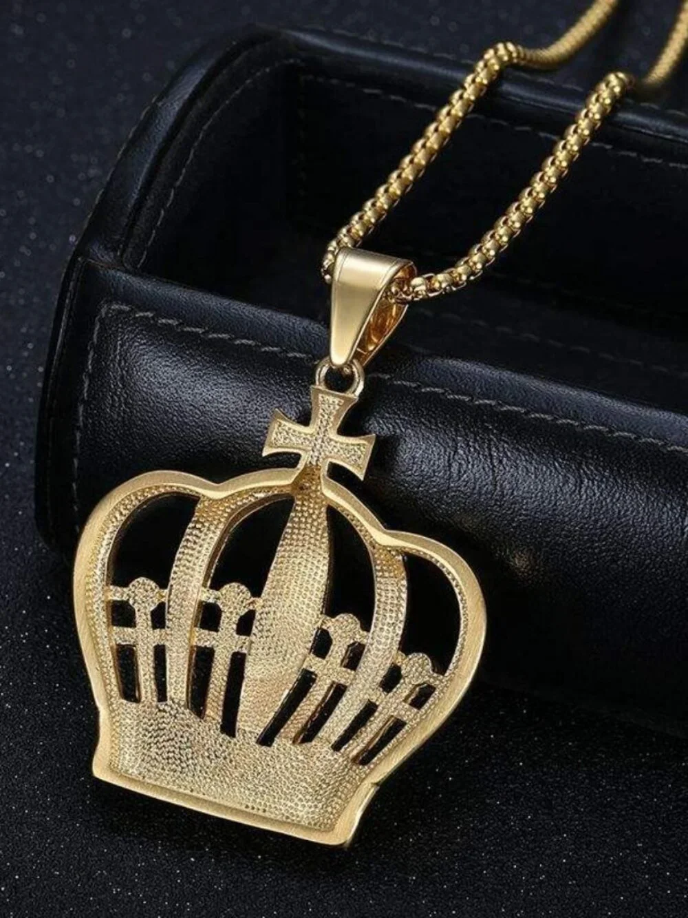 Gold Royal Crown Cross Pendant Necklace King Queen Charm Bling Fashion Gift